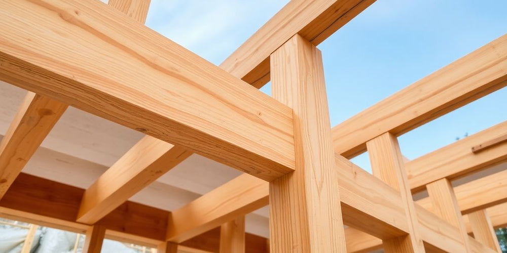 Houten balken op een bouwplaats, essentieel voor constructie.